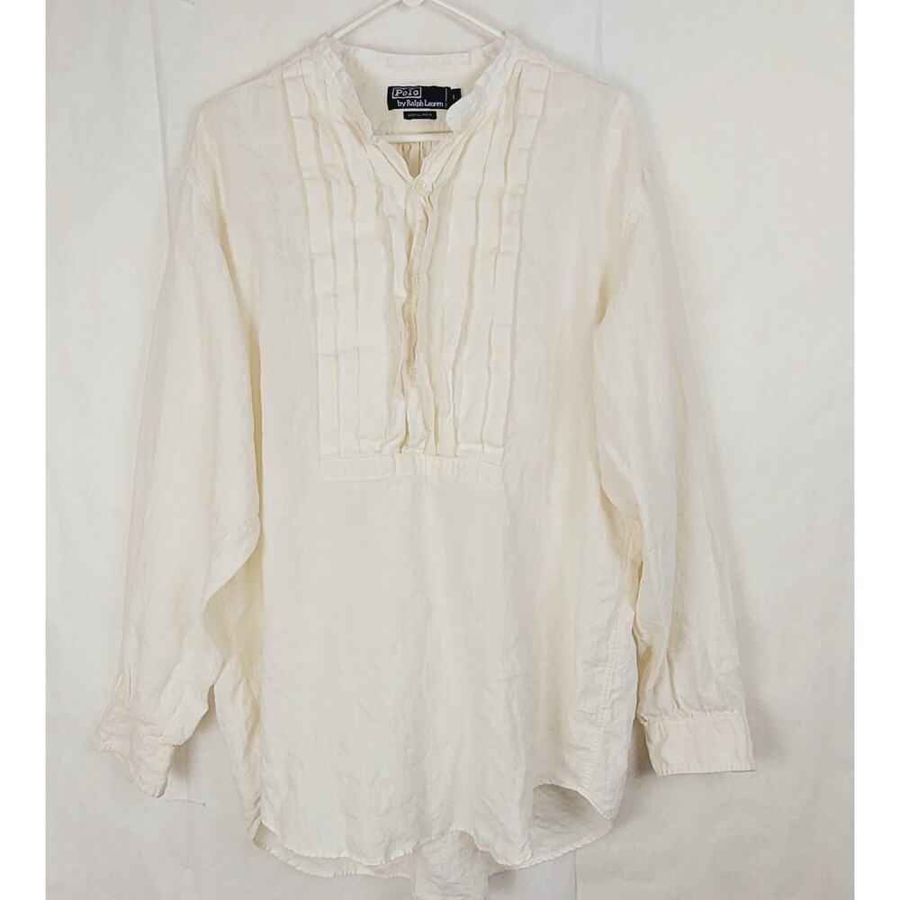 Vintage Polo Ralph Lauren ivory 100% linen pintuck shirt dress Size large